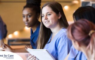 Nursing students like these may benefit from a professional caregiving job that provides experience for their chosen field.