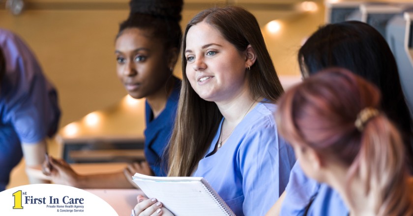 Nursing students like these may benefit from a professional caregiving job that provides experience for their chosen field.